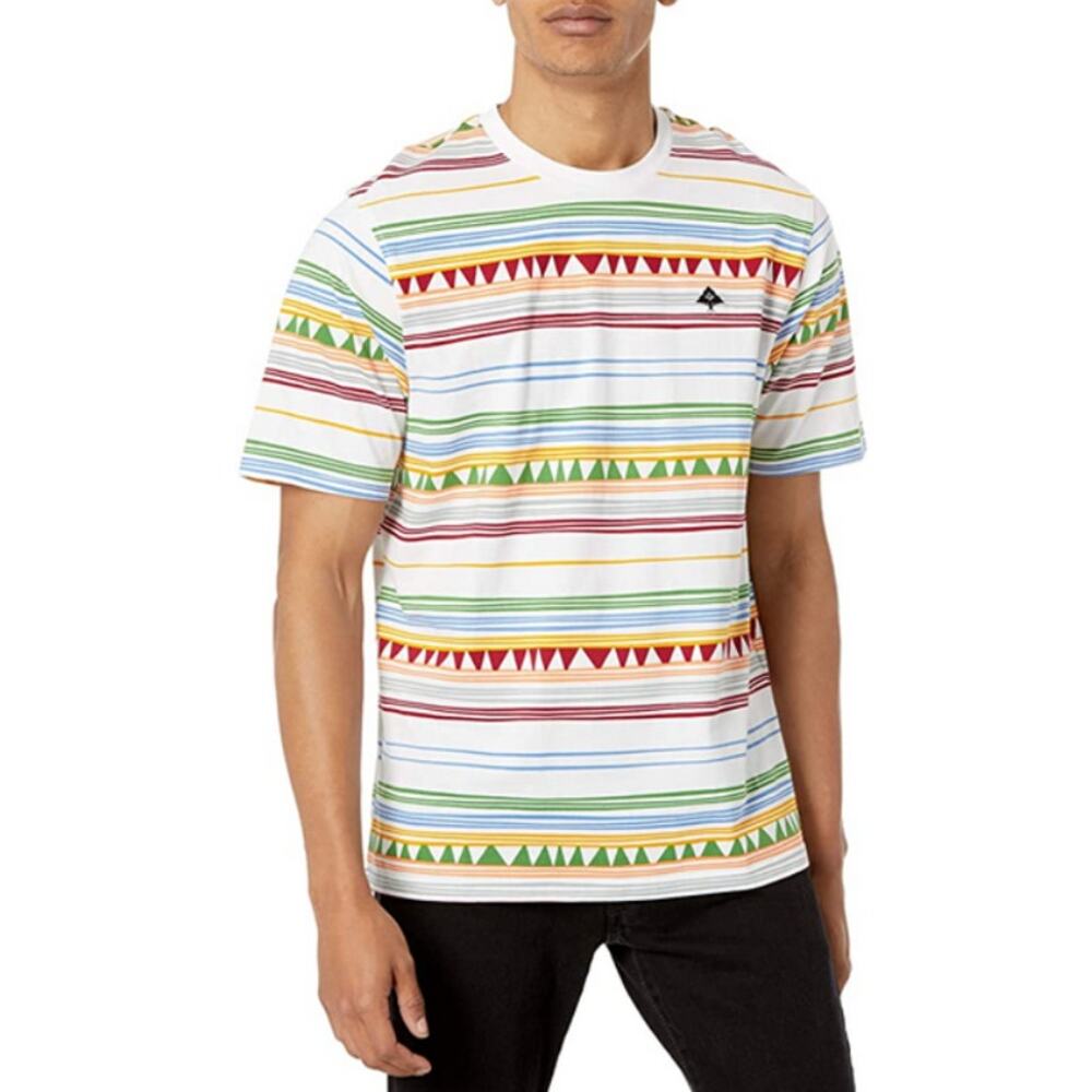 Lifted Research Men's Large Striped Knit Crew T-Shirt  Geometric Pattern Casual
